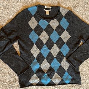 Fiona scoop neck argyle sweater 100% 2 ply cashmere. Size XL. EUC